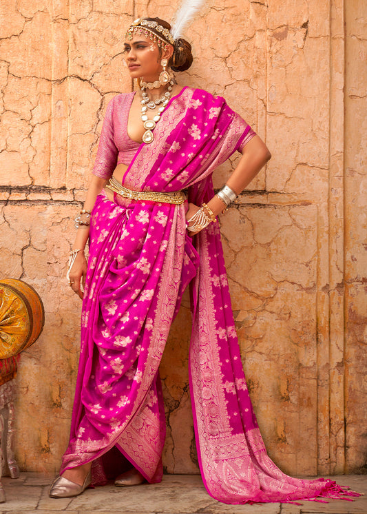 Pink Georgette Silk Saree