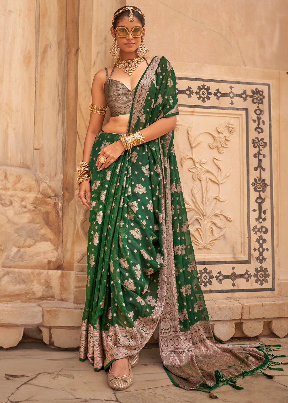 Green Georgette Silk Saree