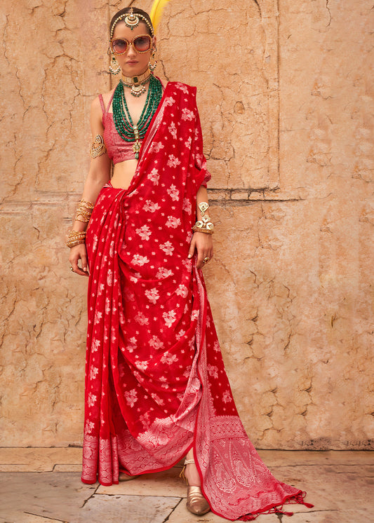 Red Georgette Silk Saree