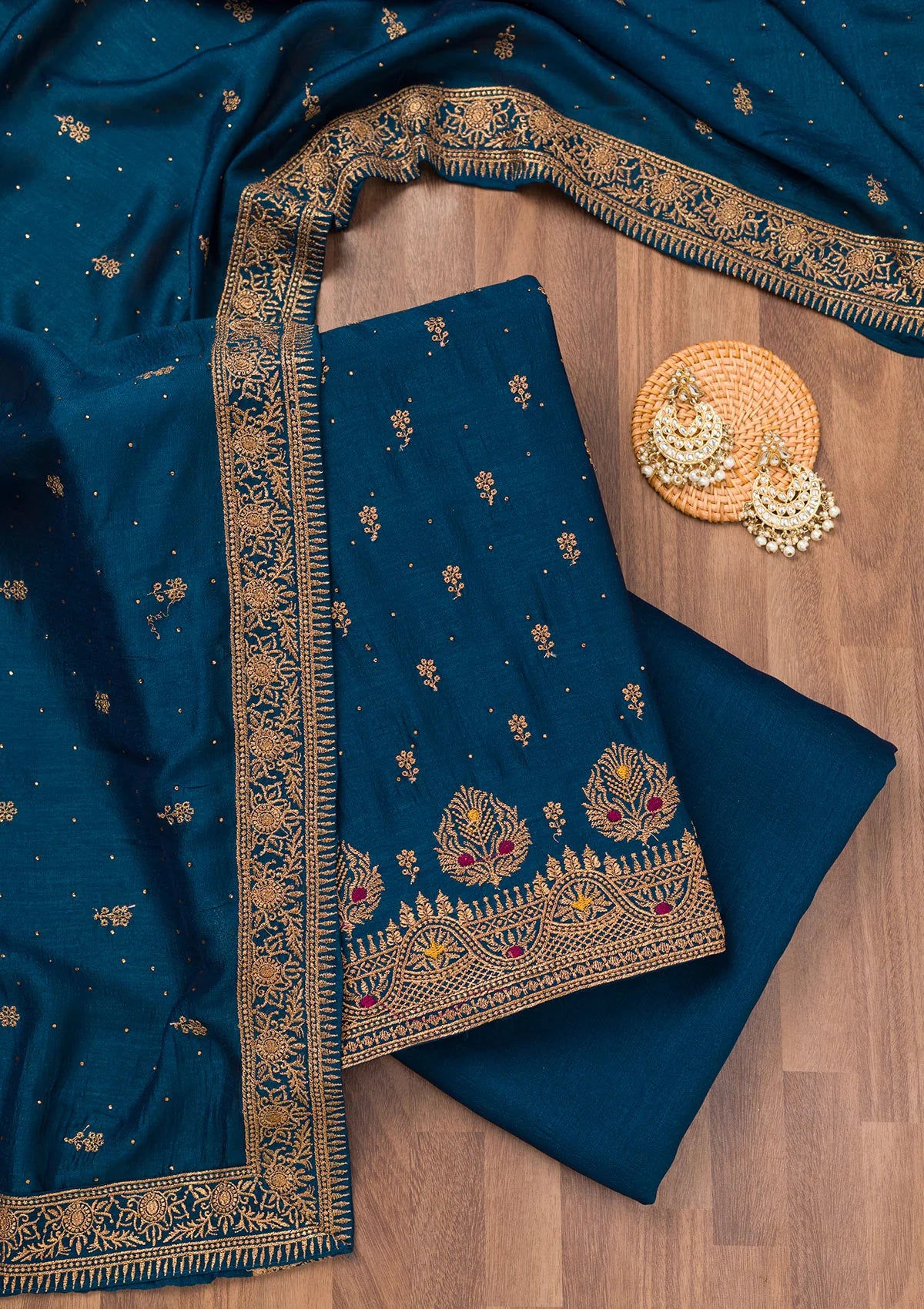 peacock-blue-zariwork-raw-silk-unstitched-salwar-suit