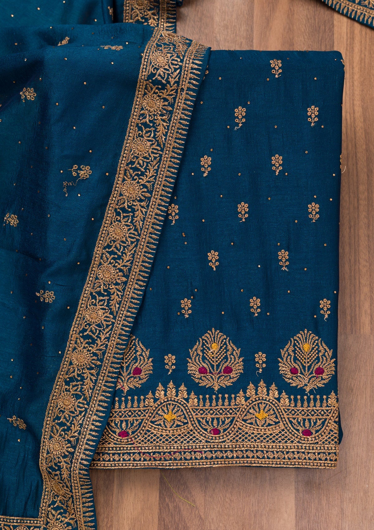 peacock-blue-zariwork-raw-silk-unstitched-salwar-suit
