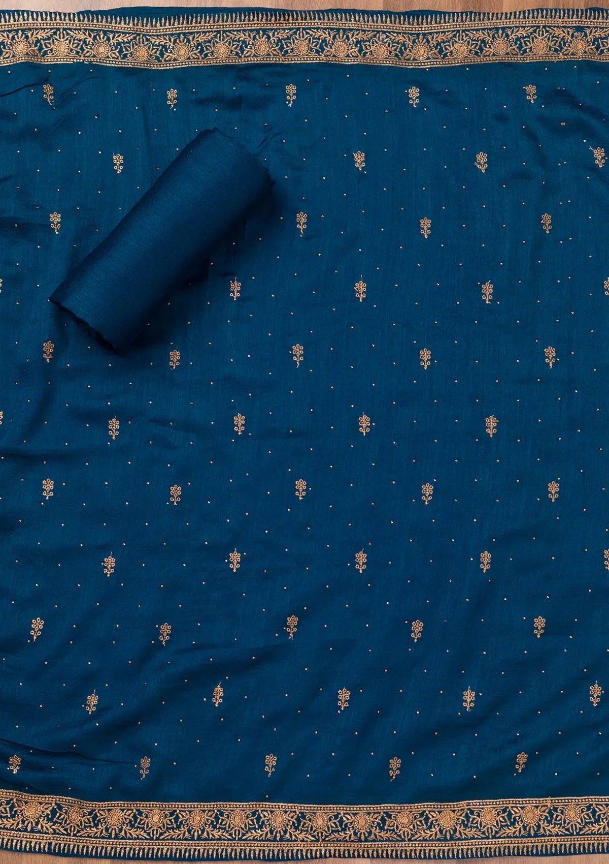peacock-blue-zariwork-raw-silk-unstitched-salwar-suit